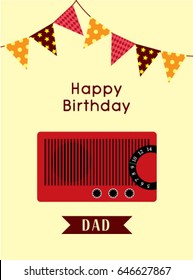happy birthday greeting to dad with vintage radio graphic