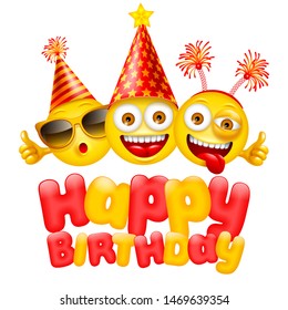 Happy Birthday Greeting Design Characters Emoji Stock Vector (Royalty ...