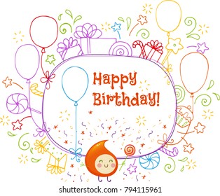 Happy birthday greeting doodle frame