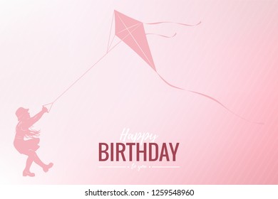 Happy Birthday greeting or invitation card with balloons, flags and foil confetti