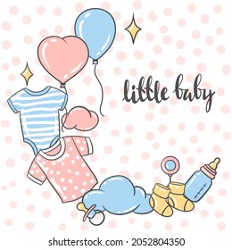 Happy Birthday Greeting And Invitation Card. Holiday Baby Shower Celebration Simbols.