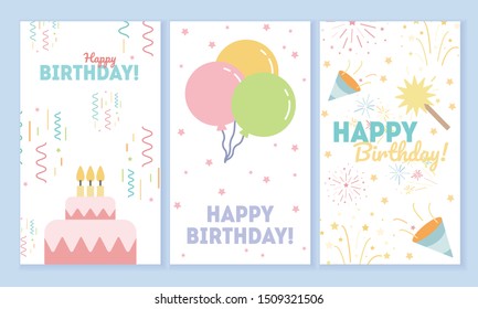 Happy birthday greeting and invitation cards design. 