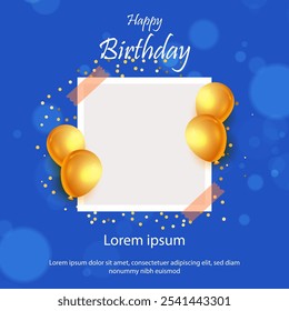 Postagem de saudação de feliz aniversário com moldura de fotografia vazia