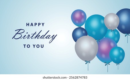 Happy birthday greeting text with blue and white balloons vector illustration design background 