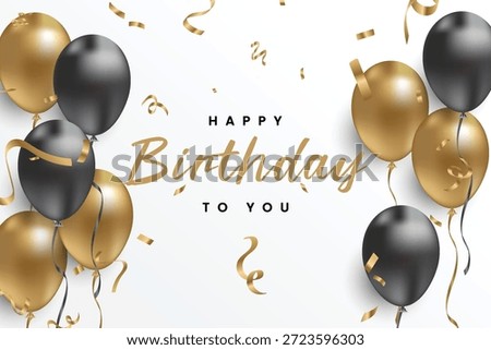 Happy birthday greeting text with elegant gold and black balloons. Vector illustration