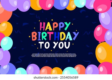 Happy birthday greeting vector background. Birthday greeting text with balloons and gift box
