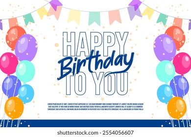 Happy birthday greeting vector background. Birthday greeting text with balloons and gift box