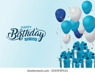 Happy birthday greeting vector background. Birthday greeting text with gift box and balloons elements for invitation card design. Vector illustration card background.