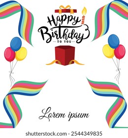 Happy birthday greeting vector design. Birthday greeting text   with gift box. All layers are single for any coustomization . Eps 10 Vector illustration birthday .