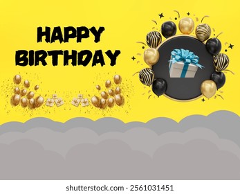 Happy birthday greeting vector design. Birthday greeting text with blue and white inflatable balloons for boys invitation card template. Vector illustration birth day card design.