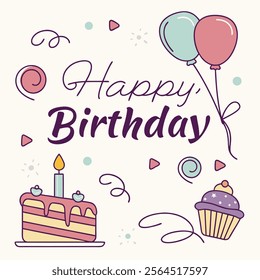 Happy Birthday Greeting Vector Illustration Art Work