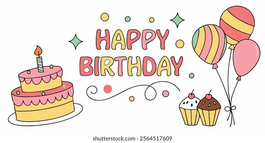 Happy Birthday Greeting Vector Illustration Art Work