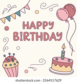 Happy Birthday Greeting Vector Illustration Art Work