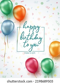 Happy birthday greeting vector poster design. Happy birthday to you text with colorful flying balloons element for birth day card decoration. Vector illustration.
