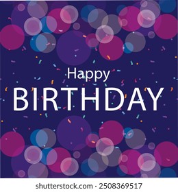 Feliz aniversário vetor vetor modelo design. Texto de saudação de aniversário com balões flutuantes elementos do partido em plano de fundo azul e preto abstrato. Design de placa de convite de ilustração de vetor EPS.