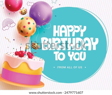 Happy birthday greeting vector template design. Birthday cake and balloons elements decoration for kids party invitation card template design. Vector illustration birthday card template. 
