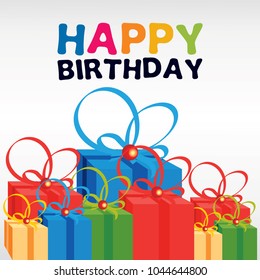 happy birthday greetings card design element with gift box. Vector illustration