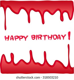 Happy birthday greetings. Chocolate flow. Vector illustration of melting chocolate. Chocolate drop. Abstract chocolate background.