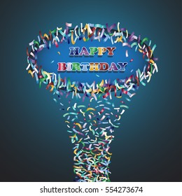 Happy Birthday greetings with confetti, vector illustration