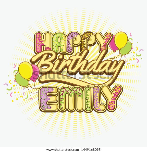 Vektor Stok Happy Birthday Greetings Emily Vector (Tanpa Royalti