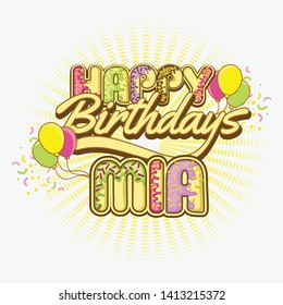 Happy birthday greetings for Mia Vector