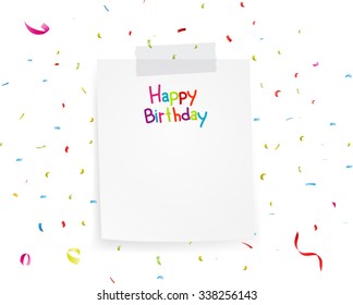 Happy Birthday Greetings On Note Paper: เวกเตอร์สต็อก (ปลอดค่าลิขสิทธิ์