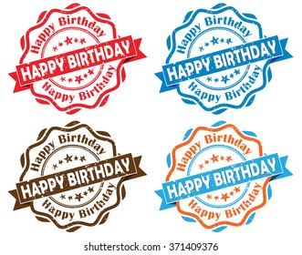 Happy Birthday grunge labels set. Print colors used