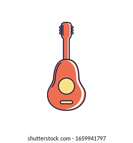 happy birthday, guitar music instrument celebration party vector illustration line and fill style