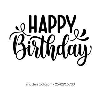 Happy birthday hand drawn calligraphy, modern handwritten brush lettering design, perfect for greeting cards, party invitations, banners, and decorations