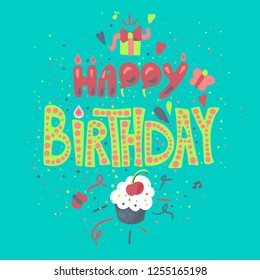 Happy Birthday Hand Drawn Color Lettering Stock Vector (Royalty Free ...