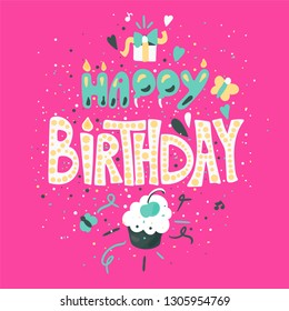 Happy Birthday hand drawn color lettering