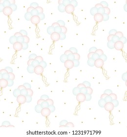 happy birthday Hand drawn cute vector seamless balloon pattern, greeting card, web template, wallpaper, pattern for kids, baby apparel, fabric, textile, wallpaper, bedding, swaddles, pyjama 