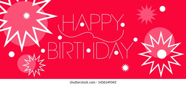 Happy Birthday - hand drawn lettering on red background. Flat vector illustration for cards, invitations, greetings, posters, brochures, flyers, party design and decoration, leaflets, prints, web.