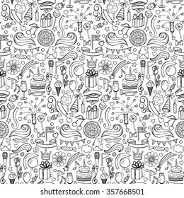 Happy birthday hand drawn seamless pattern. Vector illustration of hand drawn doodle birthday seamless pattern for wallpapers, wrapping, textile prints, backgrounds 