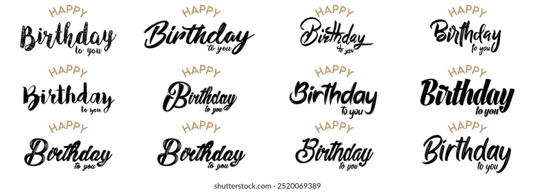 Feliz cumpleaños dibujado a mano tipo de diseño de tipografía de letras en color negro.