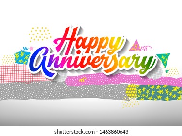 Happy birthday hand drawn vector lettering design on background of pattern with balloon and festive elements. Perfect for greeting card. - Vector - Vector