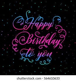 Happy birthday - hand drawn vector design with gold letters on dark background. Logos and emblems for invitation, greeting card, prints and posters