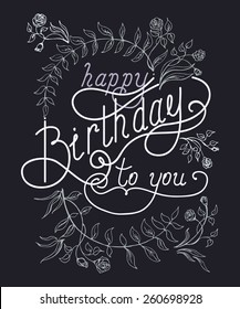 Happy birthday hand lettering, handmade calligraphy, vector background