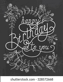 HAPPY BIRTHDAY hand lettering, handmade calligraphy, vector background