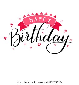 Happy Birthday Hand Written Red Lettering Stock Vector (Royalty Free ...