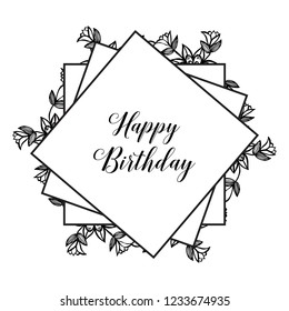 Happy Birthday Hand-drawn card with flower vector art