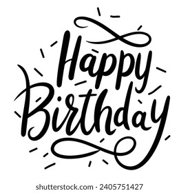 Happy Birthday handwriting inscription. Concept Happy Birthday text banner square composition. Hand drawn vector art.