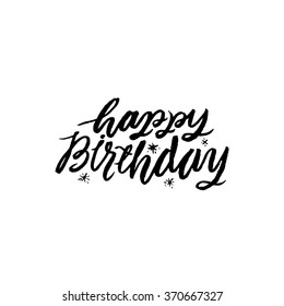 "happy birthday".
Handwritten inscription on white background. Hand drawn calligraphy lettering for banner, calendar, planner, poster, t-shirt, postcard, save the date card. Vector illustration.