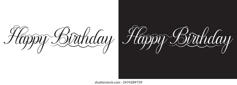 Happy Birthday handwritten lettering. Continuous line drawing text design. isolated on white and black background. Vector illustration. EPS 10