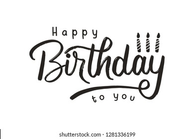 Happy Birthday Handwritten Modern Brush with Candle - Vector Illustration