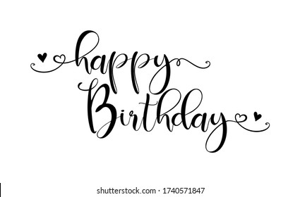 HAPPY BIRTHDAY. Handwritten modern brush lettering typography and calligraphy text. Black text - Happy Birthday on a white background. Template for greeting card, banner. Vector design illustration.