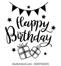 Happy birthday handwritten text lettering on white background.