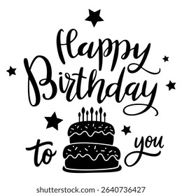 Happy birthday handwritten text lettering on white background.
