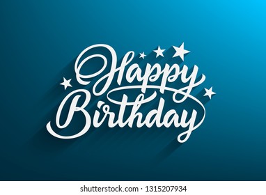 Happy Birthday handwritten text in style lettering. Blue background with beautiful calligraphic inscription. Ready Happy Birthday celebration card design for print.