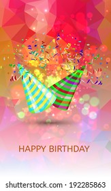 Happy birthday Hats and Confetti Surprise Background. Vector